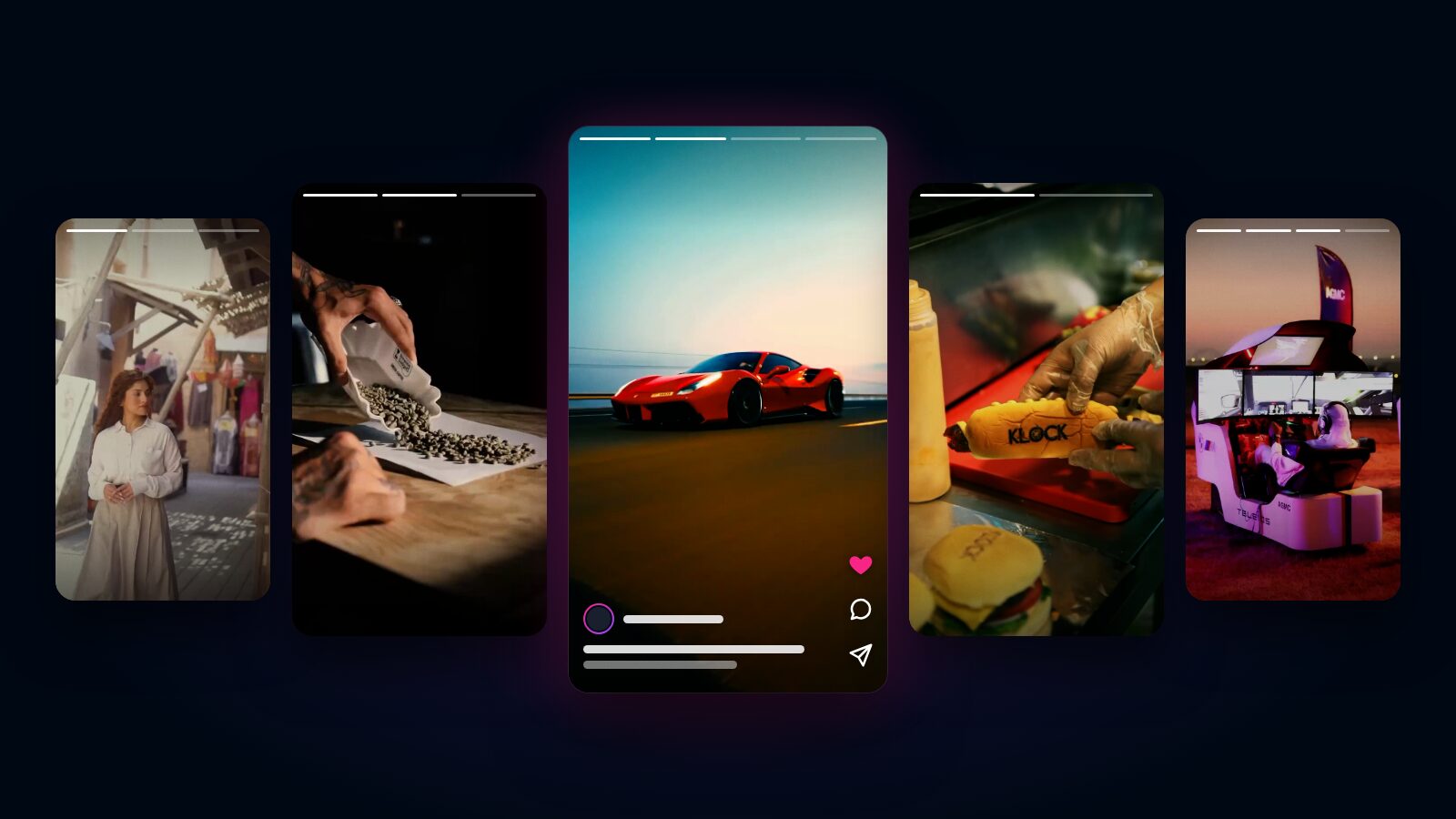 Short-form vertical social videos by Vivid Media for fashion, coffee, automotive and restaurant brands